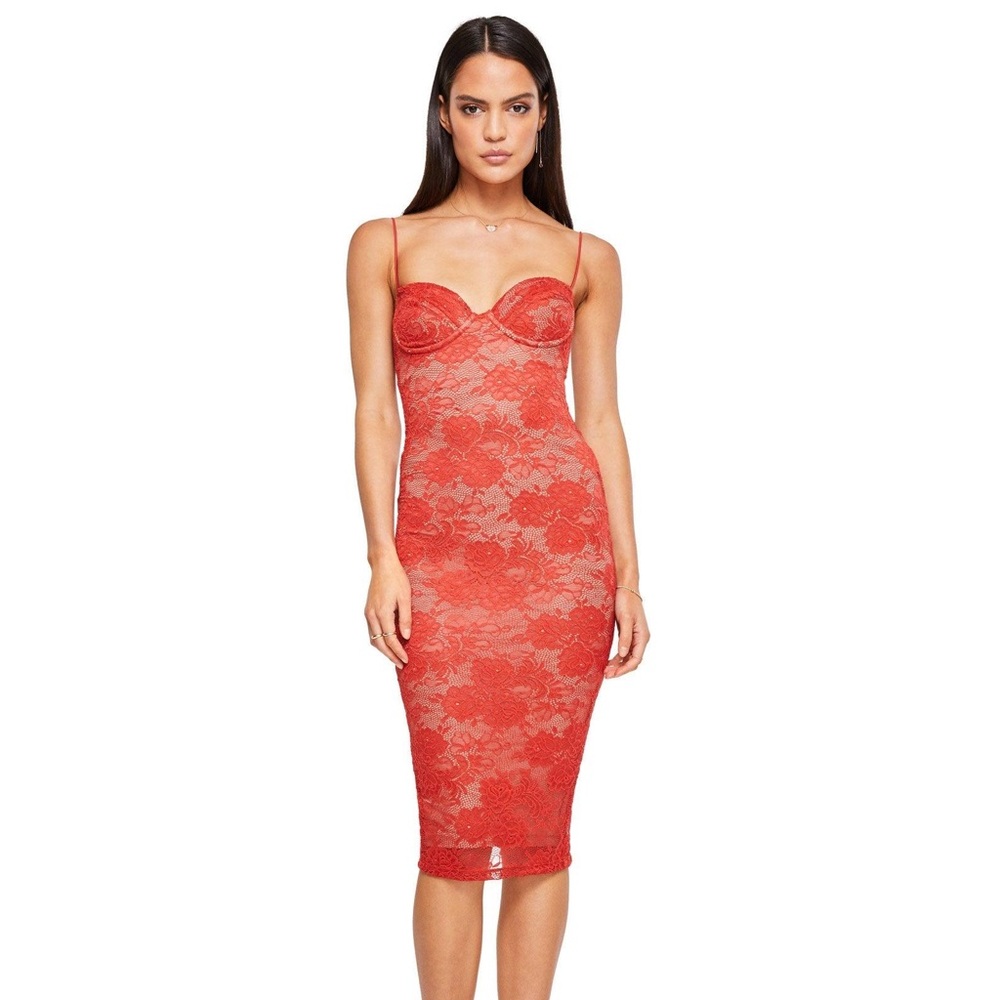 Nookie Red Lace Midi Slip Dress